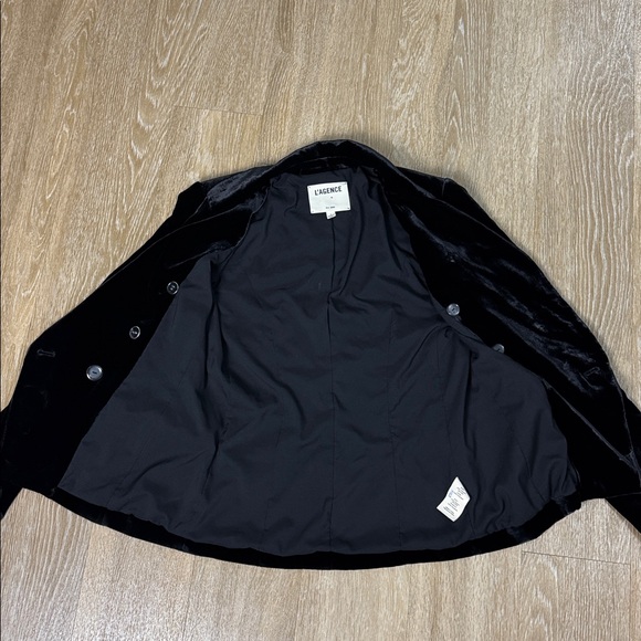 L’Agence Kenzie Black Velvet double breasted Blazer Gold Buttons Size 4 - Picture 10 of 14